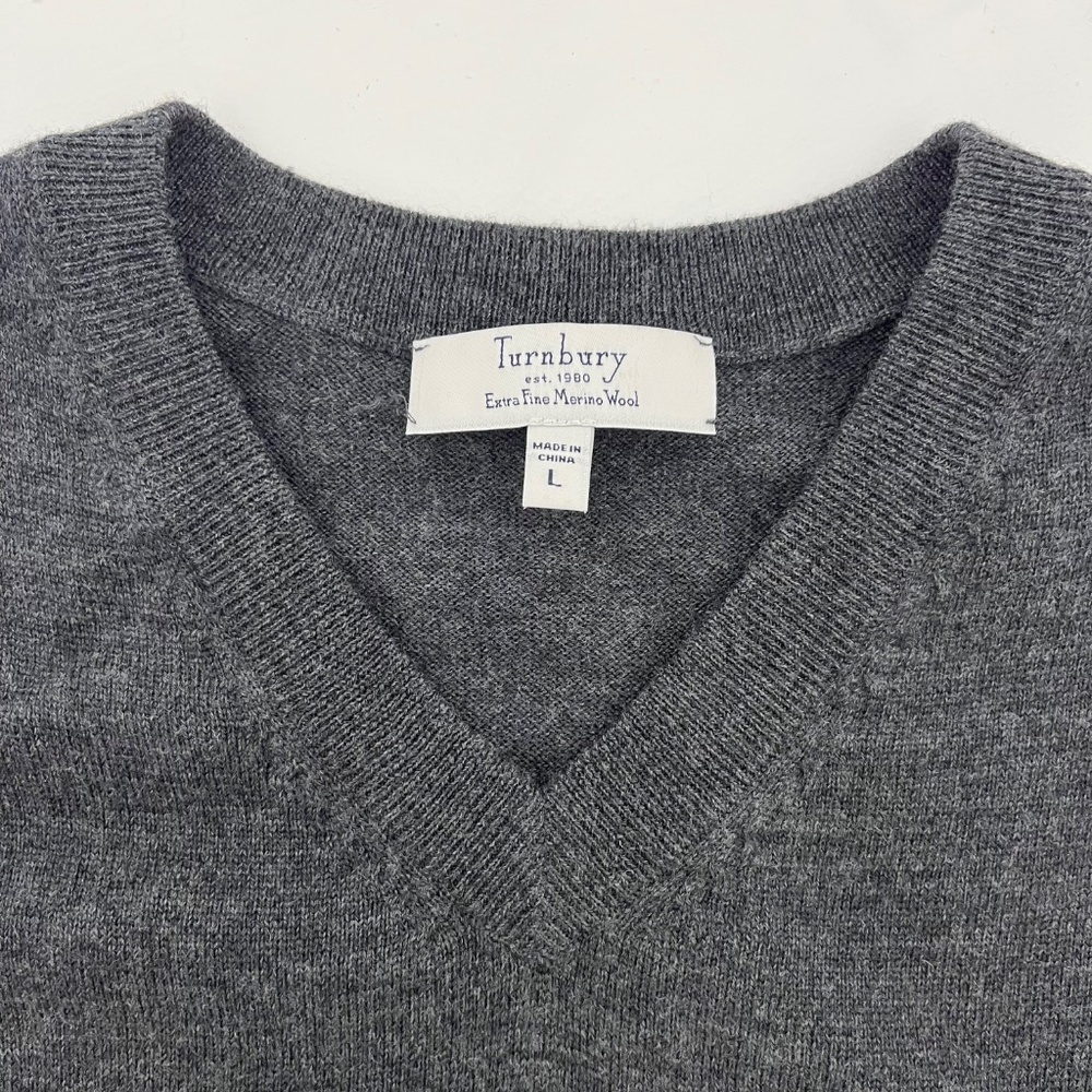 Turnbury Mens L Sweater Vest Gray Merino Wool V-Neck Ribbed Hem‎ Outdoor Comfort - Picture 2 of 9